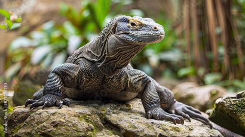 Portrait of a Komodo dragon  outdoors.