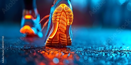 Understanding Plantar Fasciitis: Close-Up of Foot Causing Walking Difficulty (Podiatry Concept). Concept Podiatry, Plantar Fasciitis, Foot Anatomy, Walking Difficulty, Close-Up Photography photo