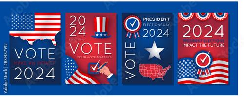 Cartoon Color Elections Day Concept Poster Card Set Flat Design Style. Vector illustration of Political Election Campaign