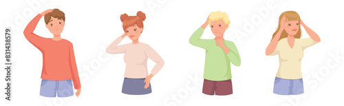 Pensive People Character Scratching Head Thinking and Considering Something Vector Set