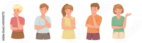Pensive People Character Scratching Head Thinking and Considering Something Vector Set