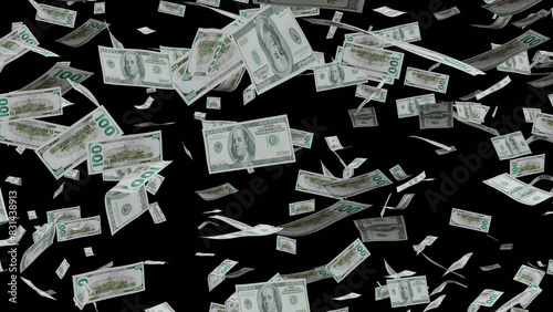 Raining Money - 3D render with transparent background