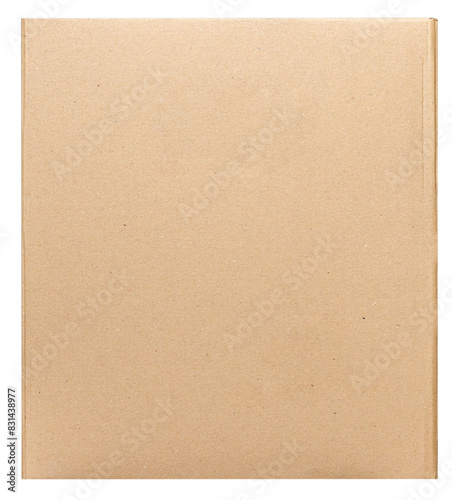 Isolated cardboard box directly front view close up.