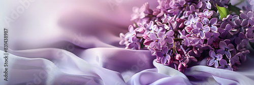 A vibrant bouquet of lilac spring flowers made from purple textiles surrounded by beautiful copy space