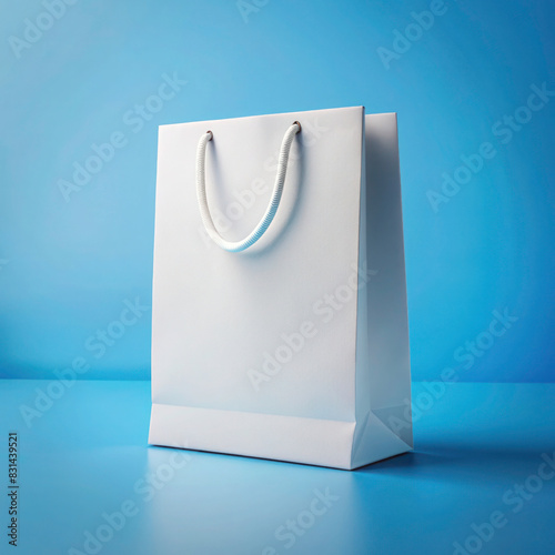 Product Card Design for White Paper Bag on Blue Background