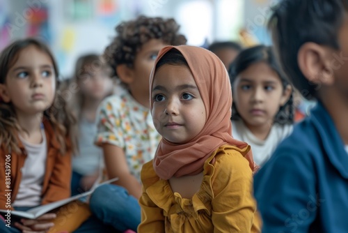 Inclusive Classroom with Children of Diverse Ethnicities Engaging in Group Activity, Promoting Education and Unity