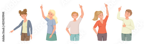 People Character Indicating Something Pointing with Index Finger as Hand Gesture Specifying Direction Vector Set