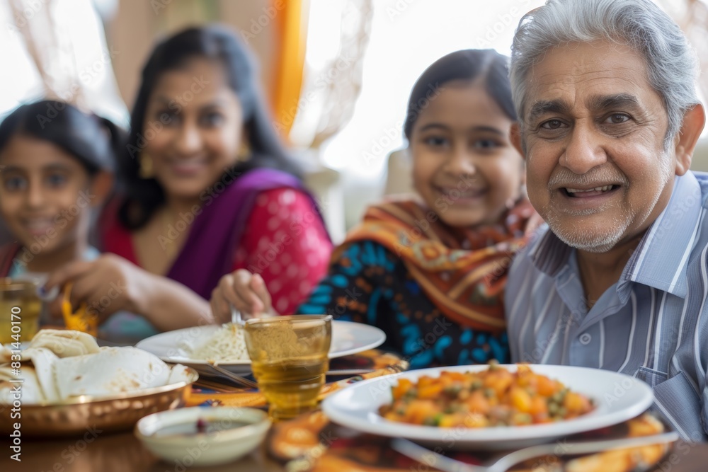 Multi-generational Family Enjoying a Meal Together, Emphasizing Diverse Cultures and Family Bond - Perfect for Population Discussions and Social Campaigns Multi-generational Family Enjoying a Meal Together, Emphasizing Diverse Cultures and Family Bond - Perfect for Population Discussions and Social Campaigns