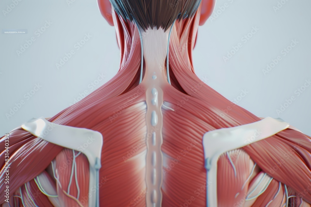 Detailed anatomical model showcasing the muscles of the human back 