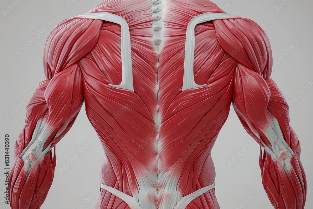 Detailed anatomical model showcasing the muscles of the human back