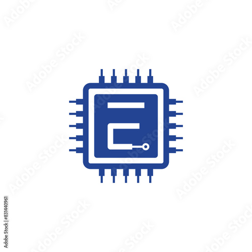 Computer Chip With Letter E Logo 001