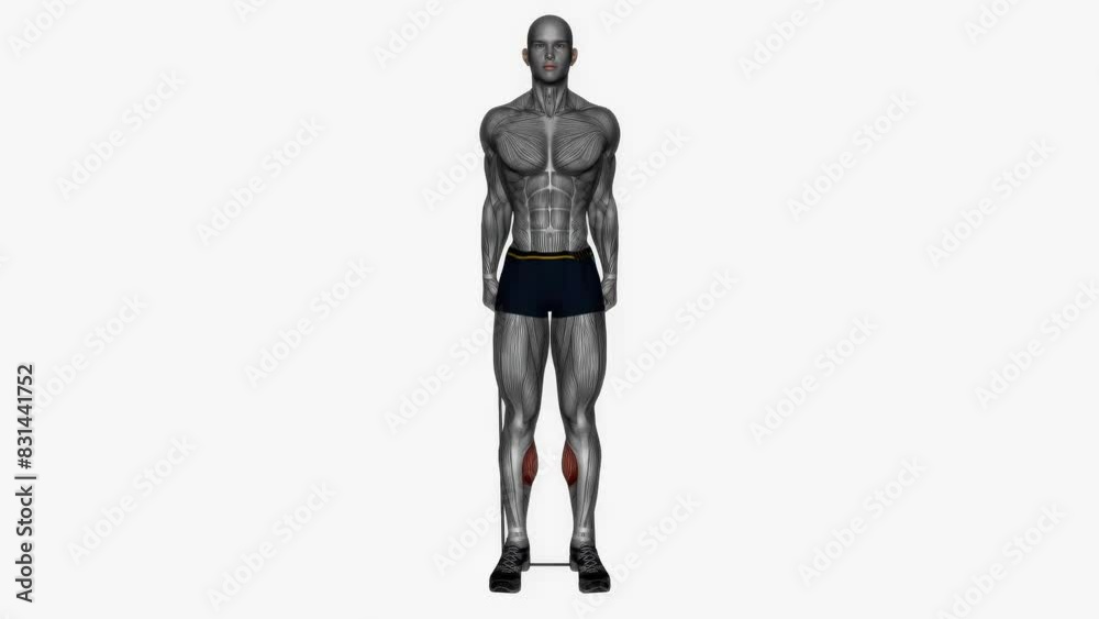 3d animation of standing calf raise exercise with male muscle highlighted demonstration 3d animation of standing calf raise exercise with male muscle highlighted demonstration