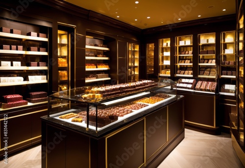 elegant artisan chocolate shop handcrafted delicacies premium sweets, confectionery, luxury, boutique, gourmet, display, variety, assortment, delicious photo