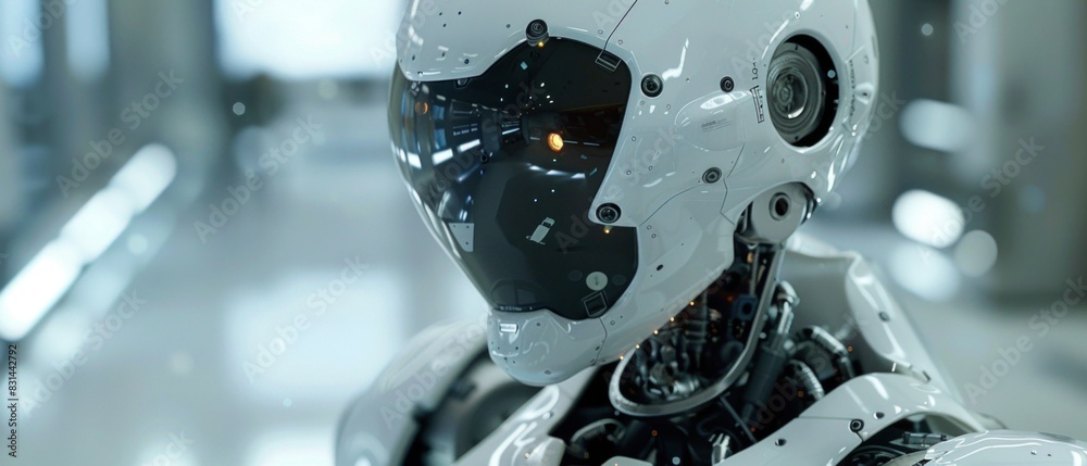 Fototapeta premium Within the confines of a high-tech laboratory, a team of engineers works tirelessly to perfect the next generation of robotic companions, 