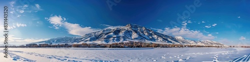 Utah Mountain. Winter Panorama of Salt Lake City with Snow-covered Mountains photo