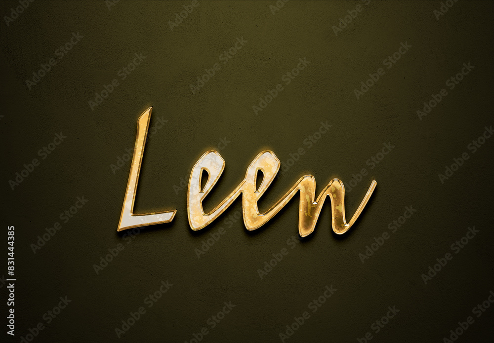 Old gold text effect of Arabic name Leen with 3D glossy style Mockup. Old gold text effect of Arabic name Leen with 3D glossy style Mockup.