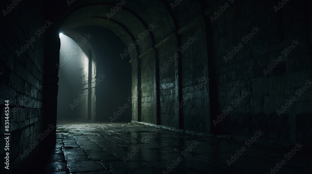 A hauntingly ominous corridor, every inch exuding a sense of dread and mystery: shadows dancing in the dim light A hauntingly ominous corridor, every inch exuding a sense of dread and mystery: shadows dancing in the dim light