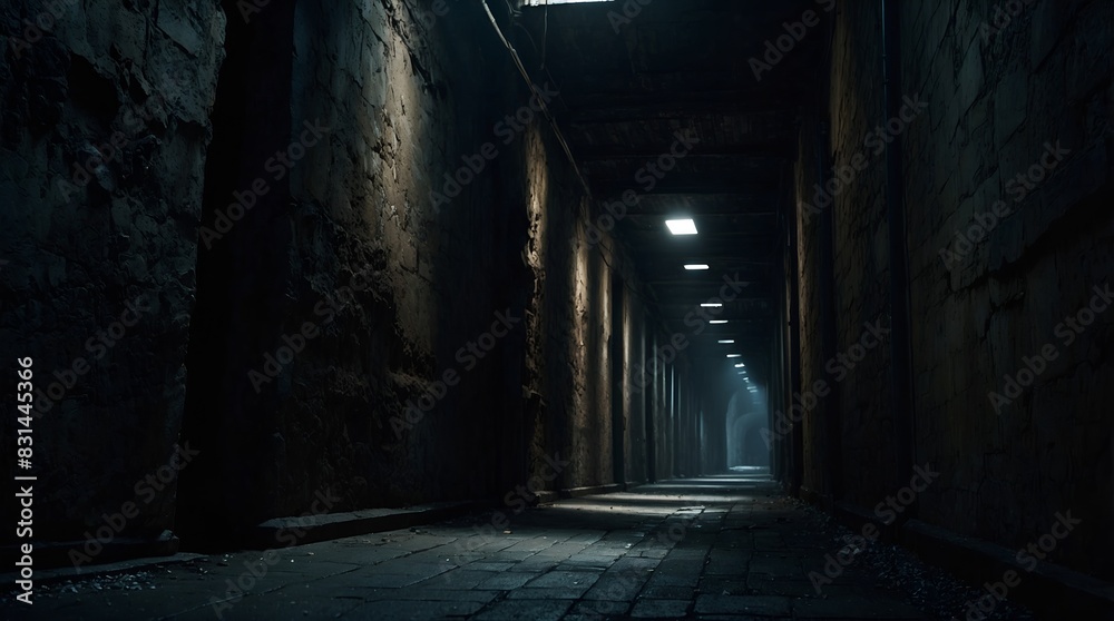 A hauntingly ominous corridor, every inch exuding a sense of dread and mystery: shadows dancing in the dim light A hauntingly ominous corridor, every inch exuding a sense of dread and mystery: shadows dancing in the dim light