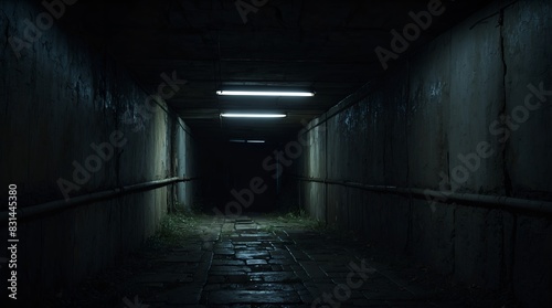 A hauntingly ominous corridor  every inch exuding a sense of dread and mystery  shadows dancing in the dim light