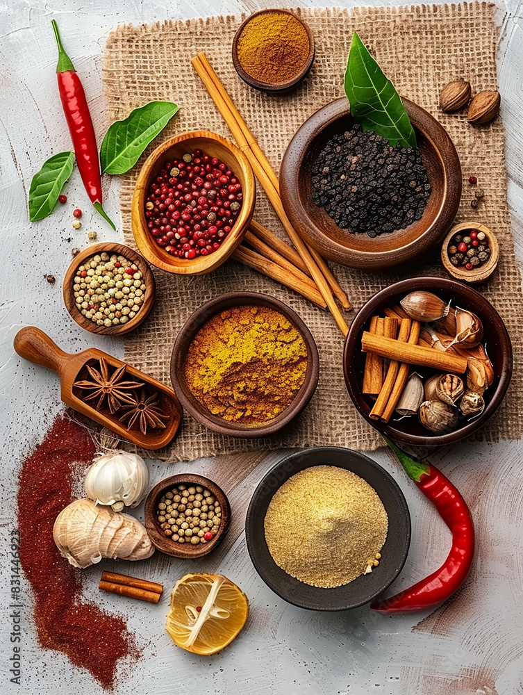 Photo of a variety of natural delicious cooking spices Photo of a variety of natural delicious cooking spices