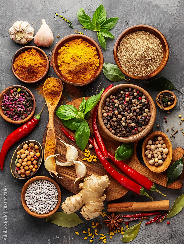 Photo of a variety of natural delicious cooking spices