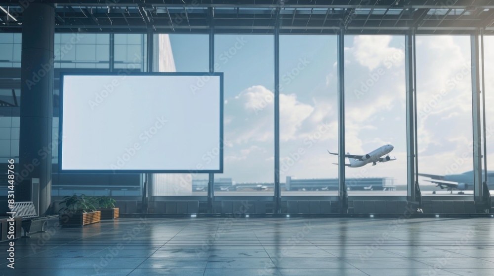 Large rectangular white airport billboard mockup Large rectangular white airport billboard mockup