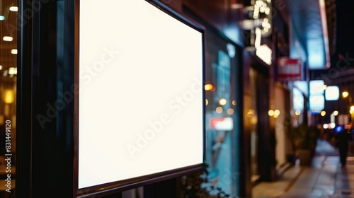 Blank white screen for advertising in a cafe. Signboard for logo presentation.