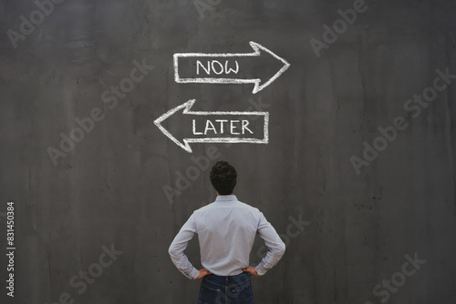 Canvas Print priority, now vs later choice, procrastination concept, postpone task in to do l