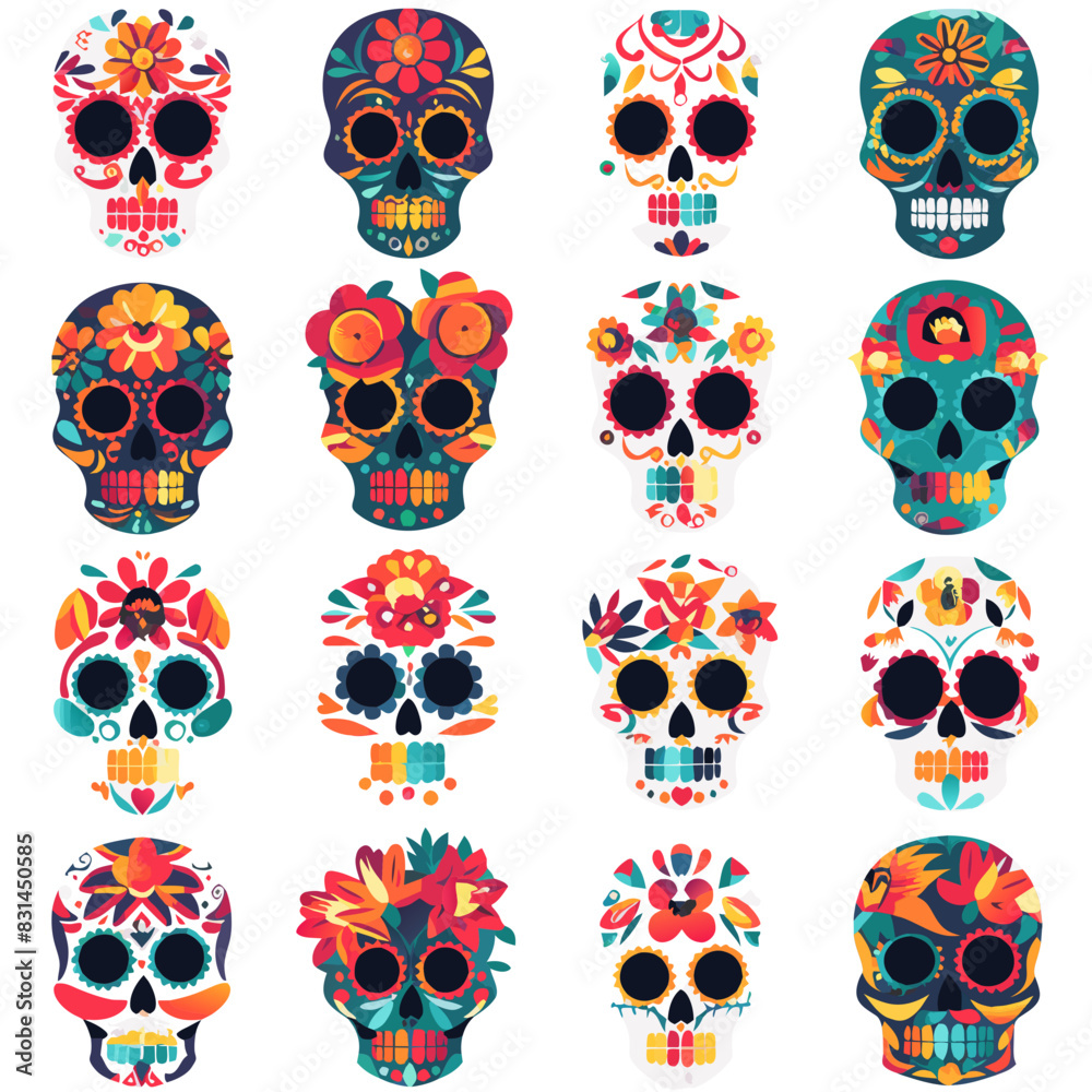Set of 20 Transparent Vector Icons for Dia de los Muertos
