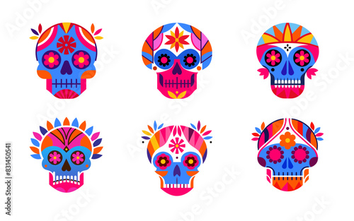 Set of 6 Transparent Vector Icons for Dia de los Muertos