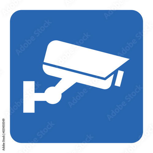 Security camera icon on blue, video surveillance, cctv sign. Surveillance camera,monitoring, safety home protection system. Fixed CCTV, Security Camera Icon Vector Template Illustration Design. 