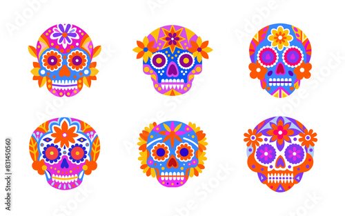 Set of 6 Transparent Vector Icons for Dia de los Muertos