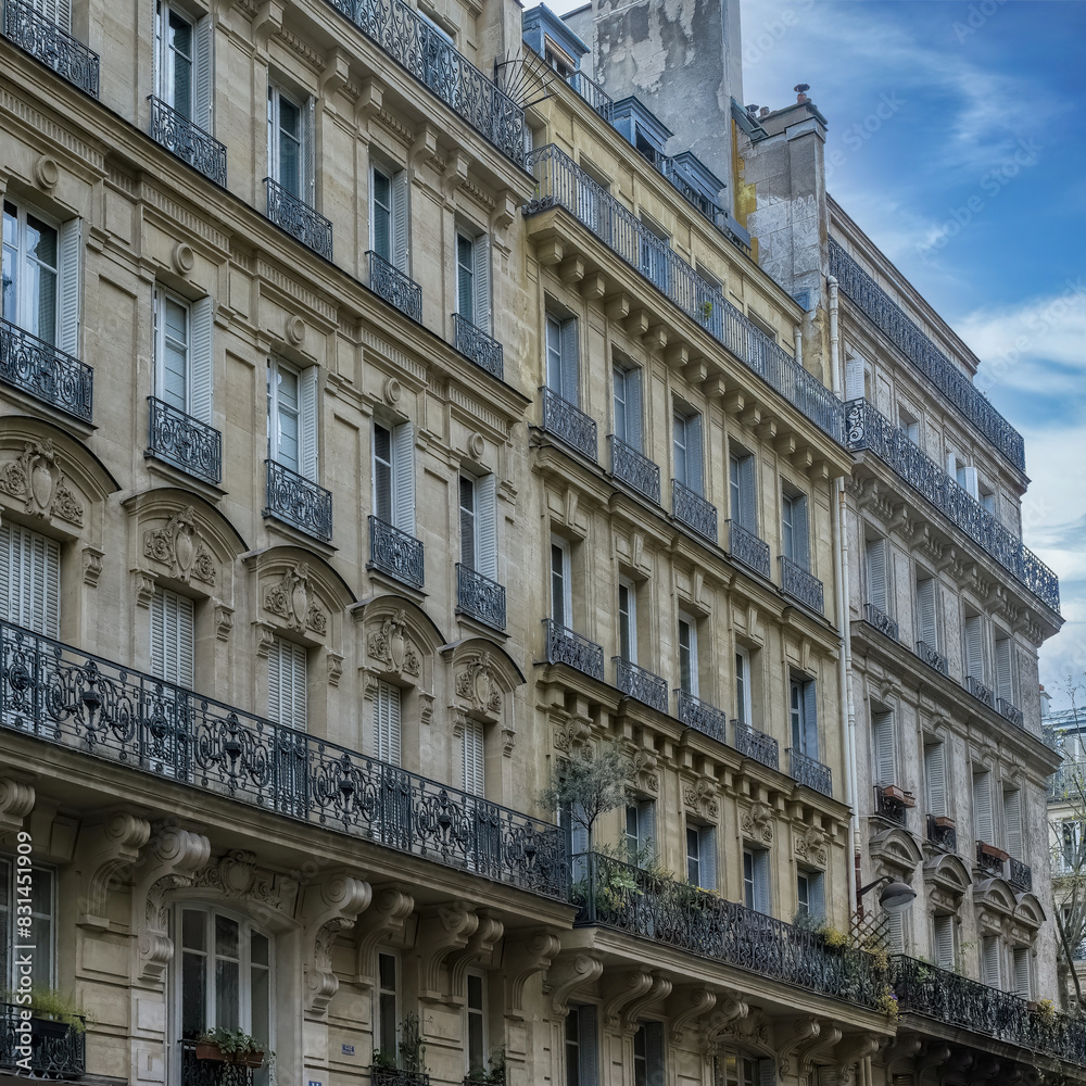 Exterior of a beautiful building in Boulevard Henry-IV in the 4e arrondissement of Paris, France