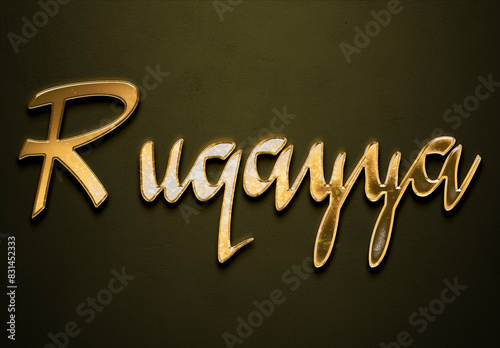 Old gold text effect of Arabic name Ruqayya with 3D glossy style Mockup. photo