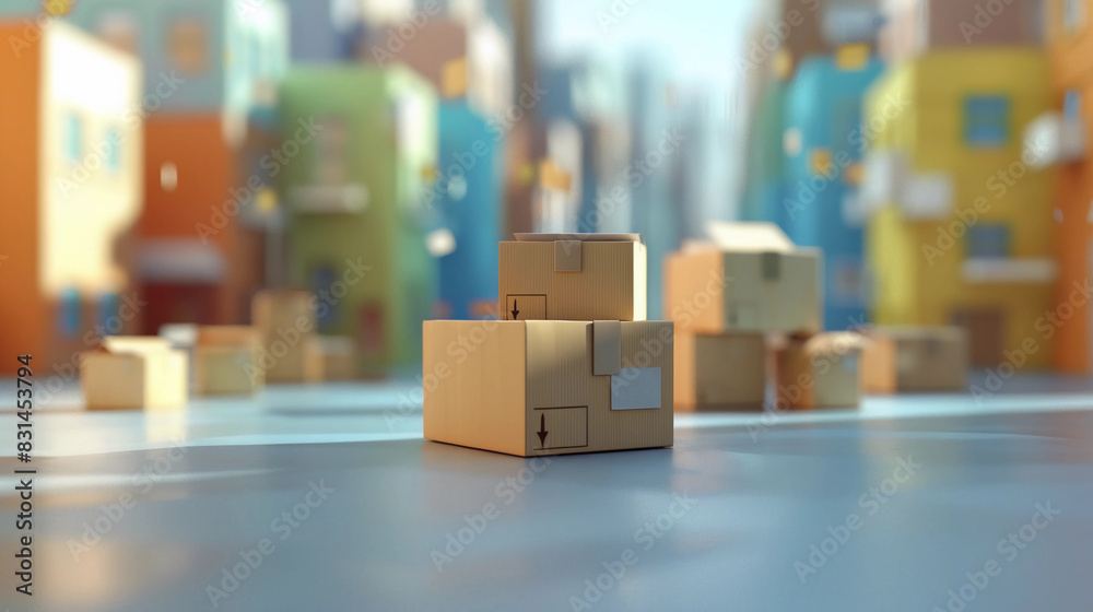 Moving Boxes on a simple background Moving Boxes on a simple background