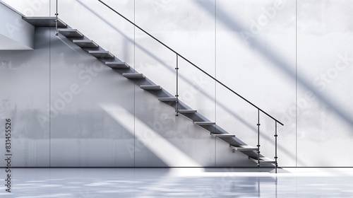 A minimalist staircase with a single metal stringer and open risers