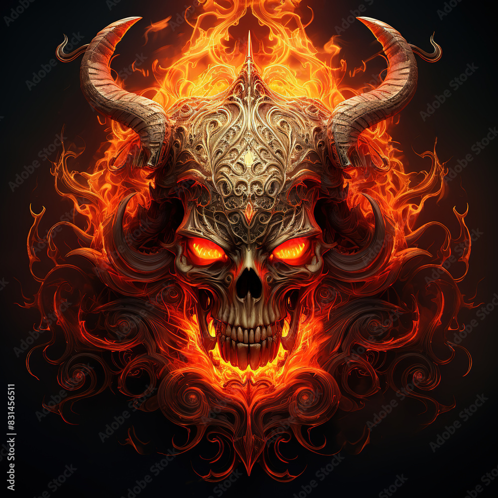 Fototapeta premium A skull with horns and a fire