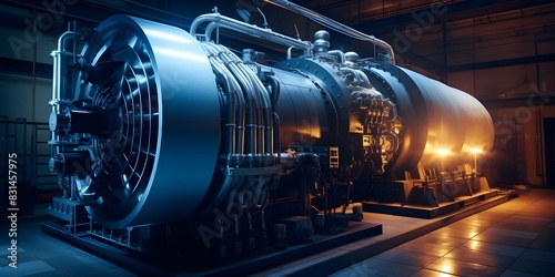 Efficient Electrical Power Generation with an Industrial Gas Turbine Power Plant. Concept Industrial Gas Turbines, Power Generation Efficiency, Energy Production, Turbine Technology photo