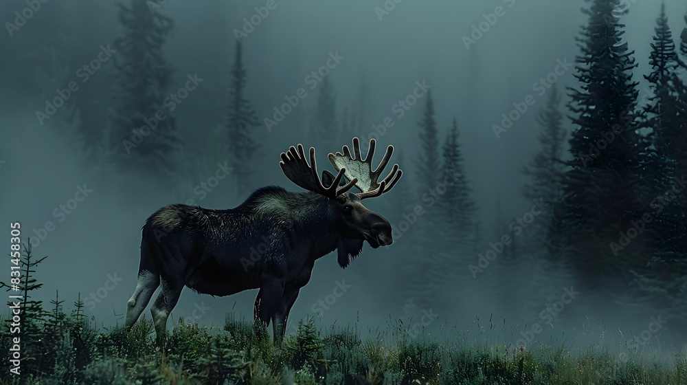 Majestic Moose in Foggy Forest - Wildlife Photography Majestic Moose in Foggy Forest - Wildlife Photography