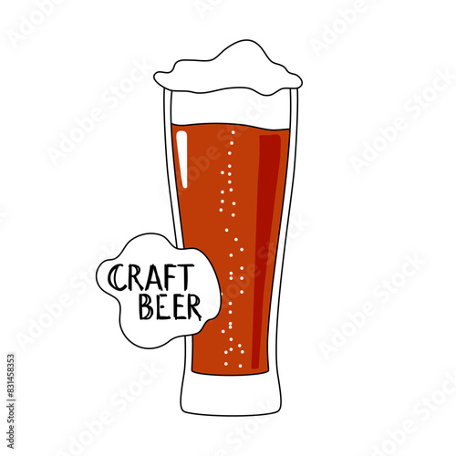 Glass of foamy beer. Vector illustration on white background