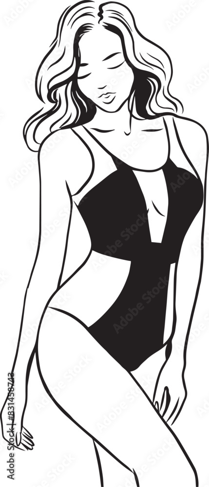 Print Black and white beautiful silhouette of a woman in a swimsuit, and underwear. Print Black and white beautiful silhouette of a woman in a swimsuit, and underwear.