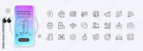 Architectural plan, Work home and Motherboard line icons for web app. Phone mockup gradient screen. Pack of Software, Search employee, Wifi pictogram icons. Home, Timer, Recovery data signs. Vector