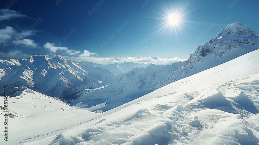 Fototapeta premium Skis Resting on Snowy Slope