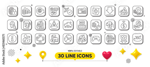 Money loss, Augmented reality and Accounting report line icons pack. 3d design elements. Money, Ranking star, Video conference web icon. Inspect, Vaccine announcement, Game console pictogram. Vector