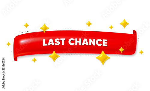 Red ribbon banner with 3d stars. Last chance sale. Special offer price sign. Advertising discounts symbol. Last chance ribbon message. Flag frame banner with star. Label badge template. Vector