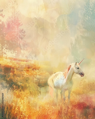 Whimsical Fantasy Landscape with Unicorn Generative AI