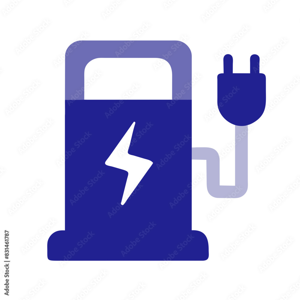 Vector illustration of an electric vehicle charging station with a power plug and lightning bolt symbol Vector illustration of an electric vehicle charging station with a power plug and lightning bolt symbol