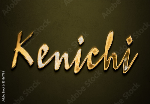 Old gold text effect of Japanese name Kenichi with 3D glossy style Mockup. photo