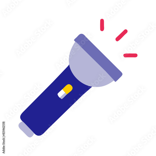 Vector illustration of a flashlight emitting light with a blue handle