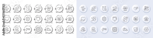 Stress, Love champagne and Magic wand line icons. White pin 3d buttons, chat bubbles icons. Pack of Approved shield, Quickstart guide, Online discounts icon. Vector
